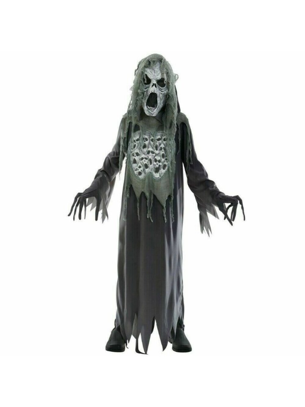 Boys M 8 to 10 Wailing Ghost Complete 3 Piece Halloween Costume Robe Mask Gloves